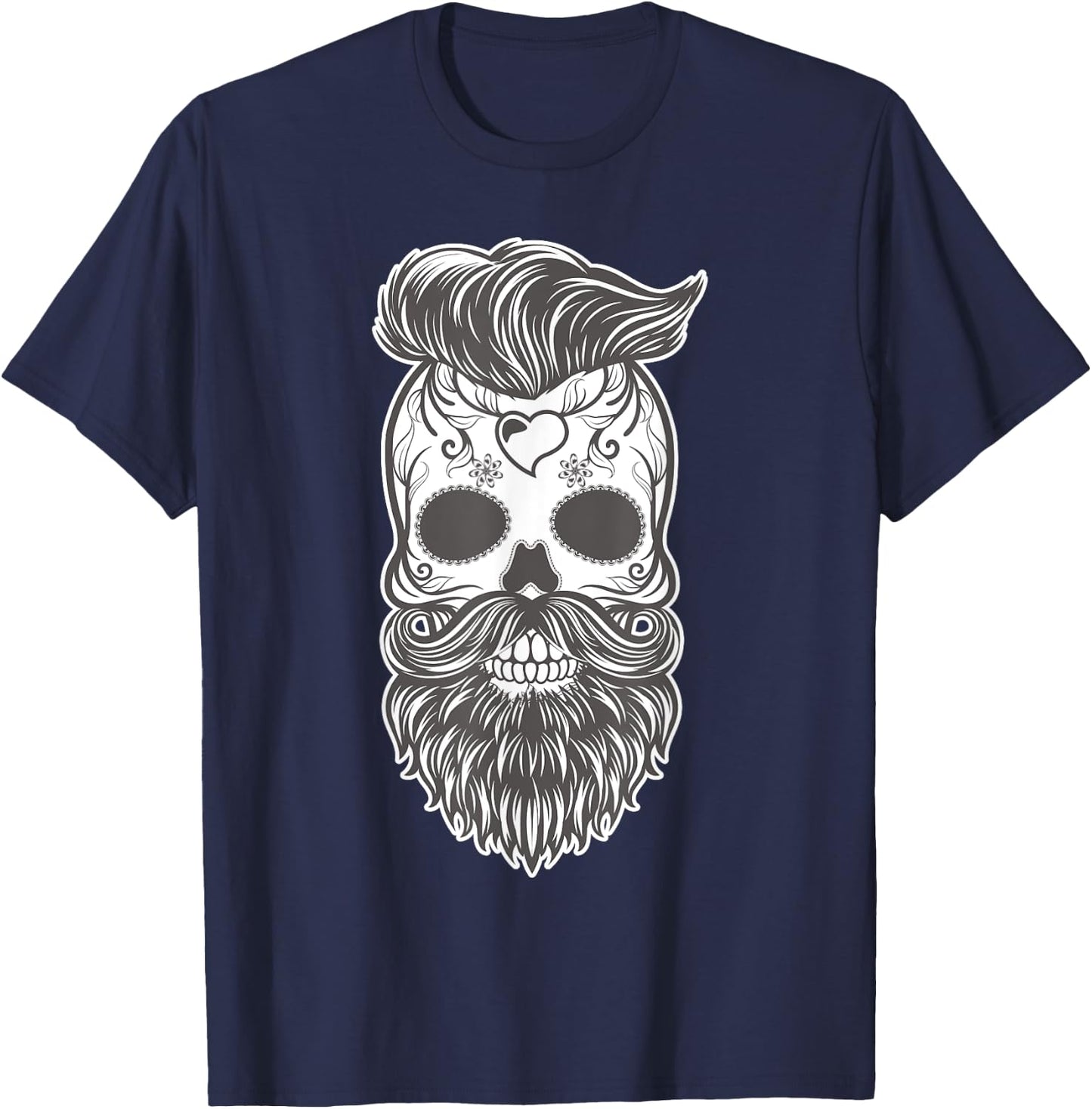Day of the Dead Sugar Skull Hipster Beard T-Shirt - T-Shirt | Navy