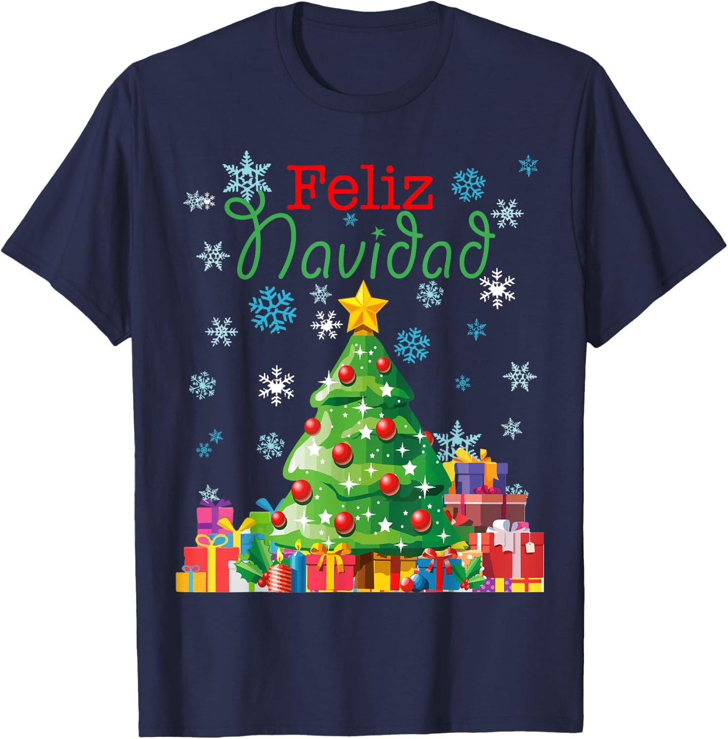Cute Feliz Navidad Christmas Tree T-Shirt - T-Shirt | Navy