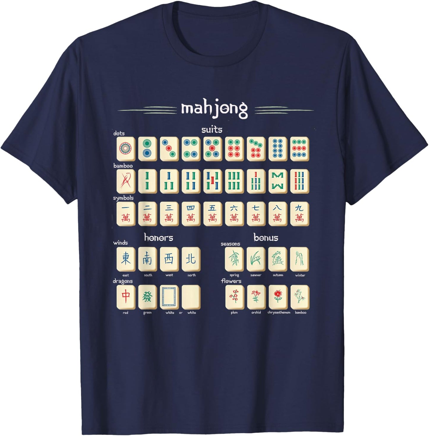 Traditional Chinese Mahjong Tiles T Shirt T-Shirt - T-Shirt | Navy