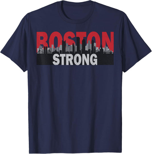 Boston Strong Vintage Boston City Skyline T-Shirt - T-Shirt | Navy