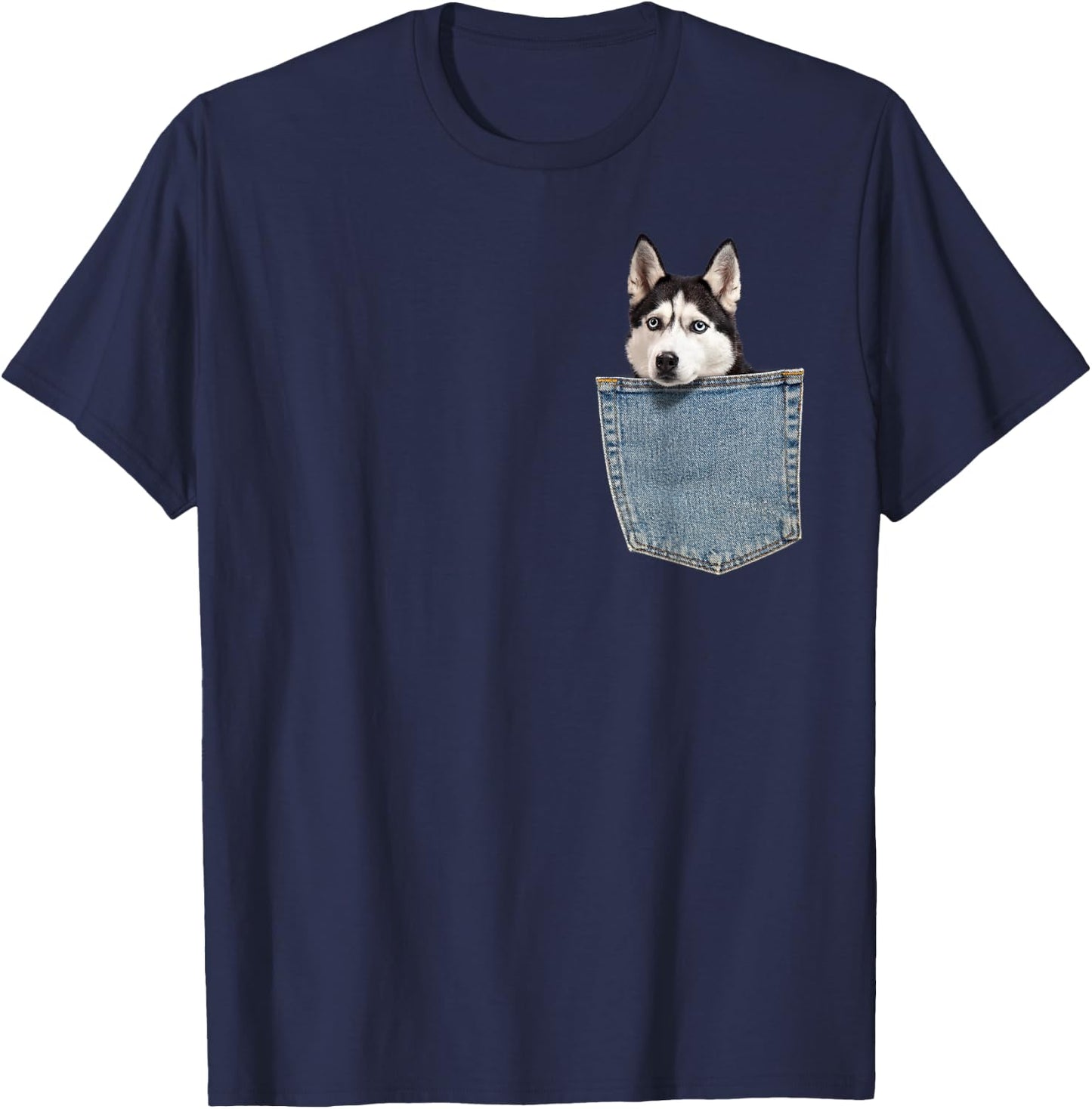 Husky in My Pocket Peeking Husky Funny Shirt Dog Animal Women Kids T-Shirt - T-Shirt | Navy