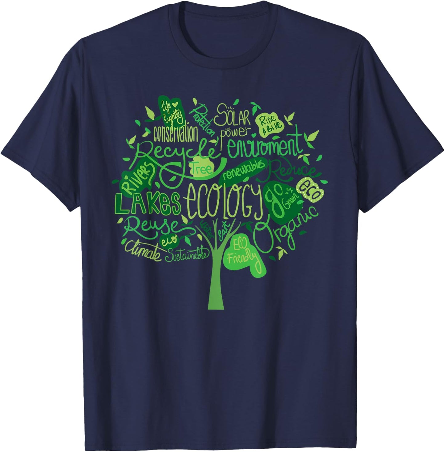 Ecology and Environmental with Green Tree Word Cloud T-Shirt - T-Shirt | Navy