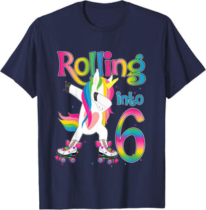 Rolling Into 6 years Let's Roll I'm Turning 6 Roller Skate T-Shirt - T-Shirt | Navy