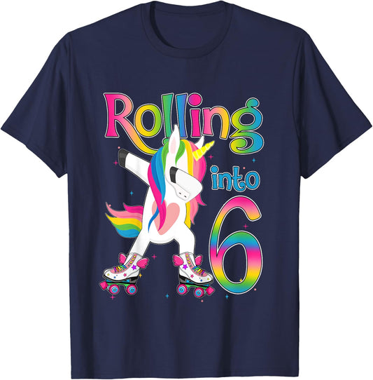 Rolling Into 6 years Let's Roll I'm Turning 6 Roller Skate T-Shirt - T-Shirt | Navy