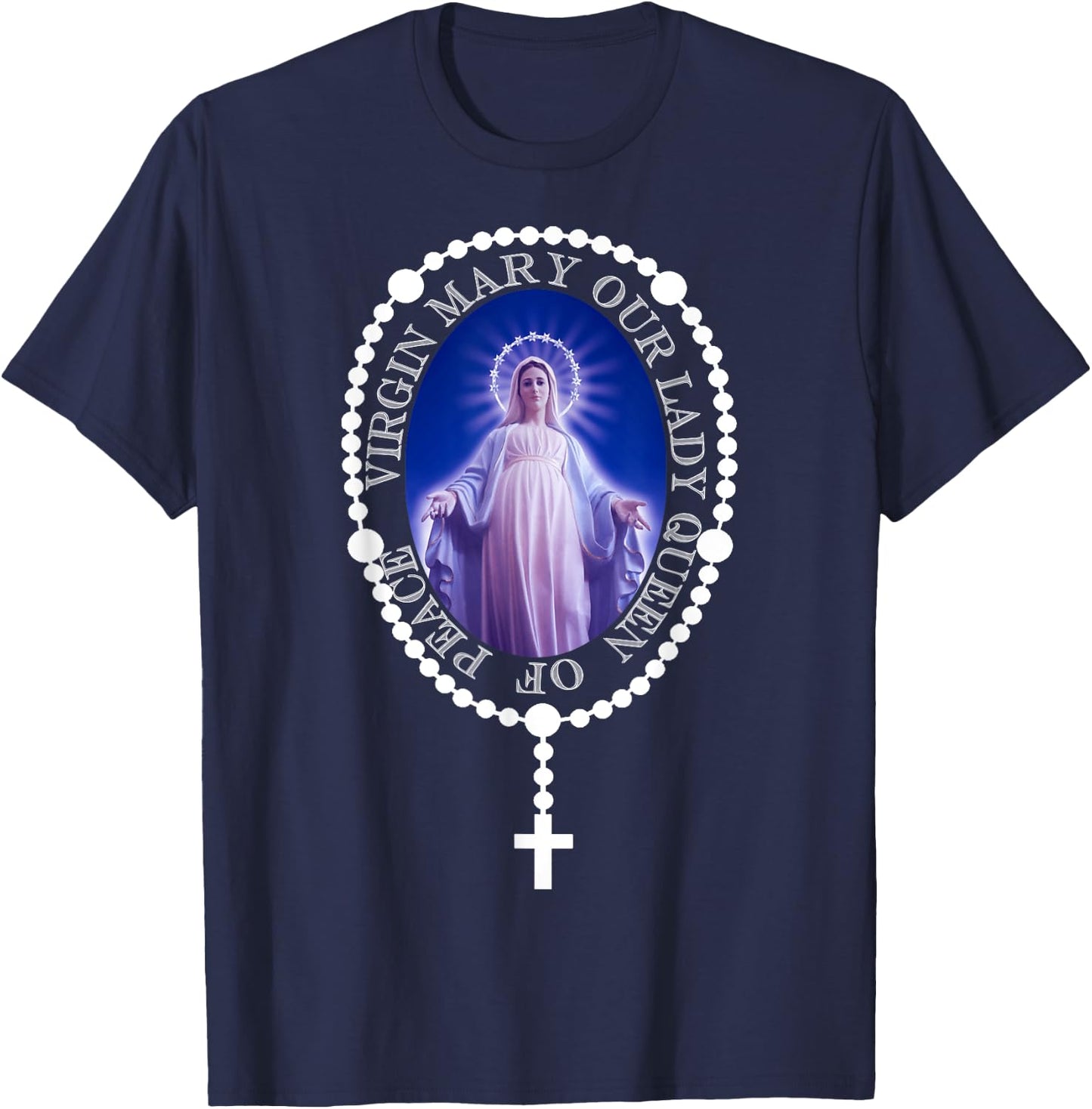 The Holy Rosary. Queen of Peace MEDJUGORJE. T-Shirt - T-Shirt | Navy
