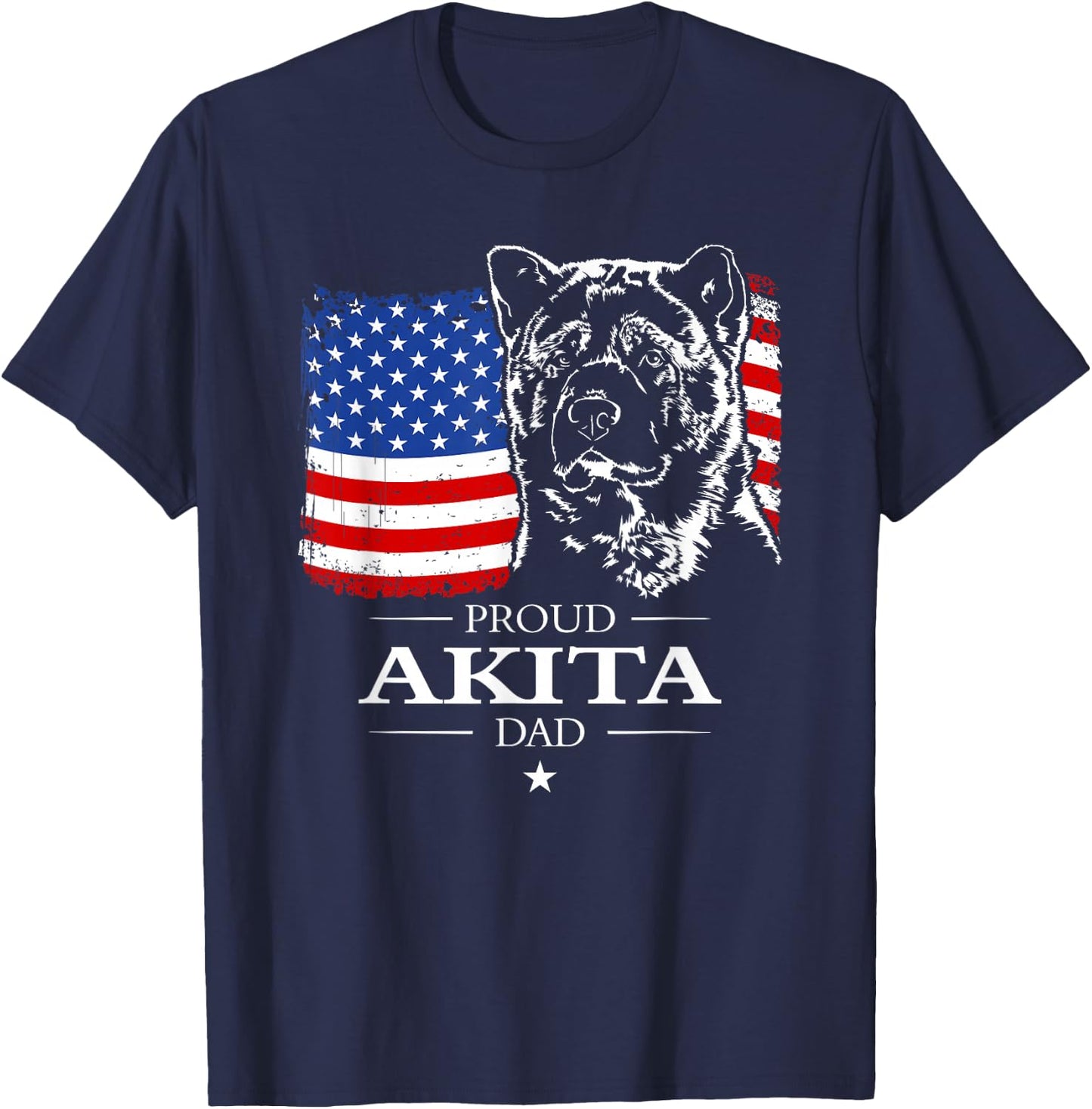 Funny Proud Akita Dad American Flag patriotic dog gift T-Shirt - T-Shirt | Navy
