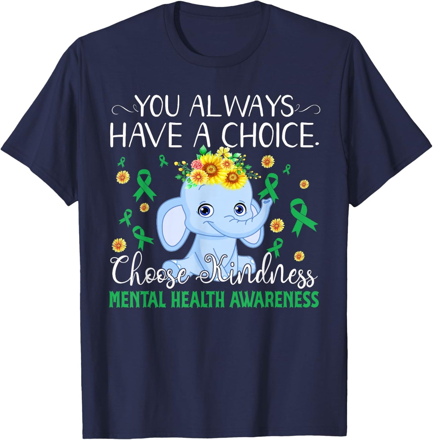 Elephant Choose Kind Mental Health Awareness T-Shirt - T-Shirt | Navy