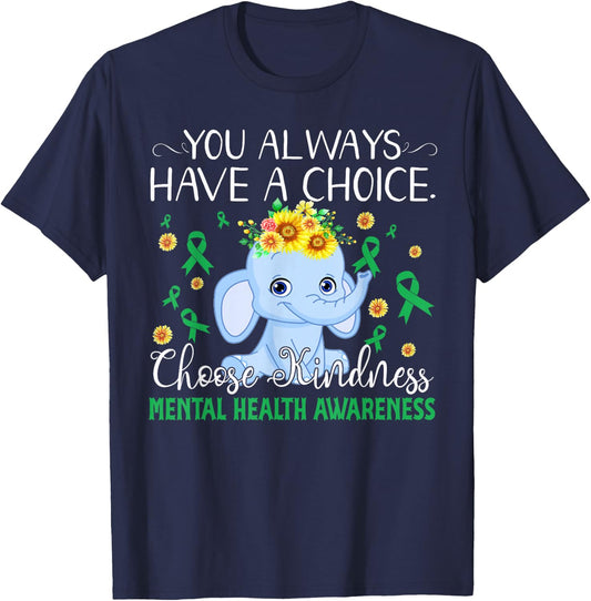 Elephant Choose Kind Mental Health Awareness T-Shirt - T-Shirt | Navy