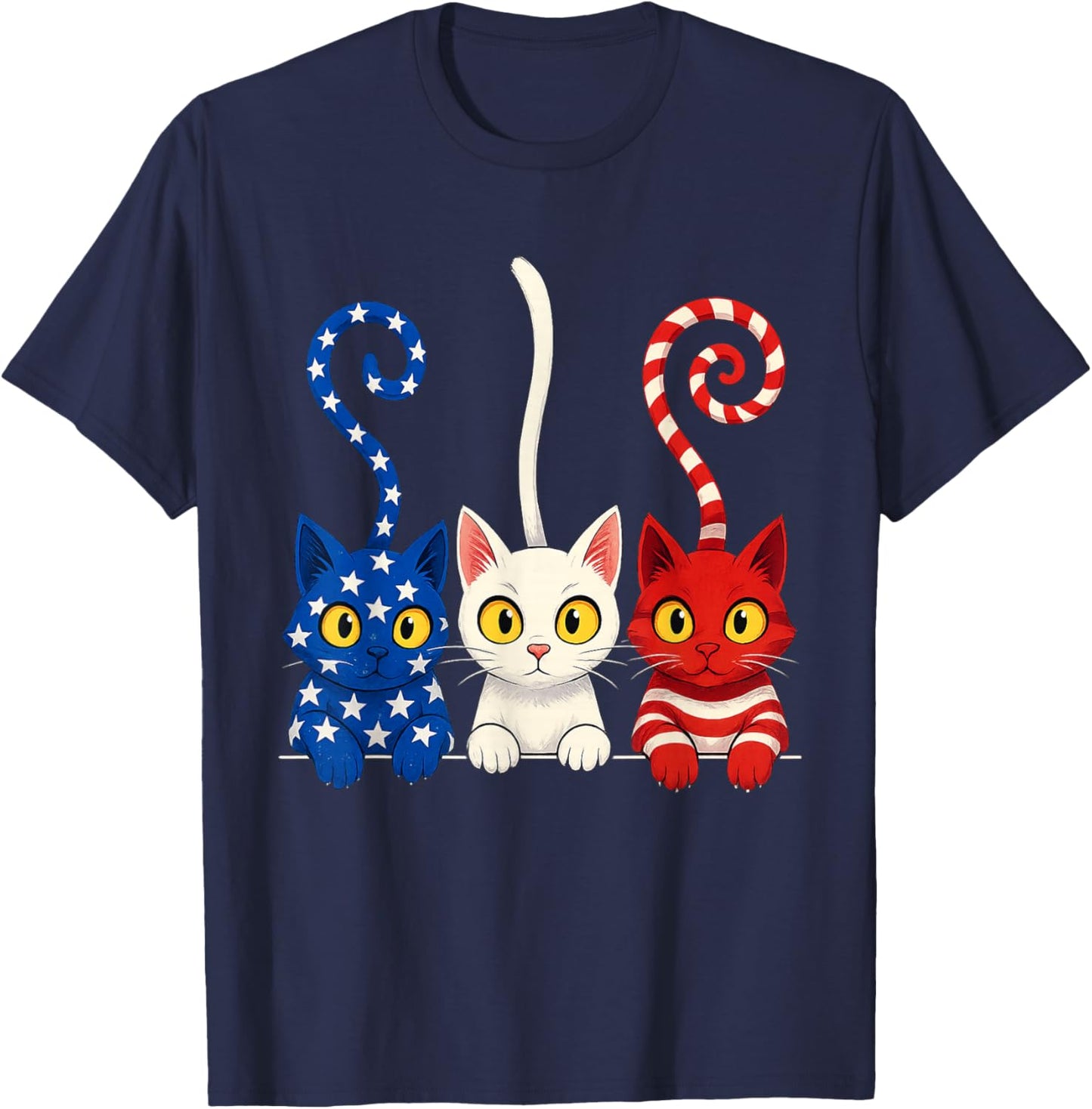 Cat 4th of July American Flag Red White Blue Women Kids T-Shirt - T-Shirt | Navy