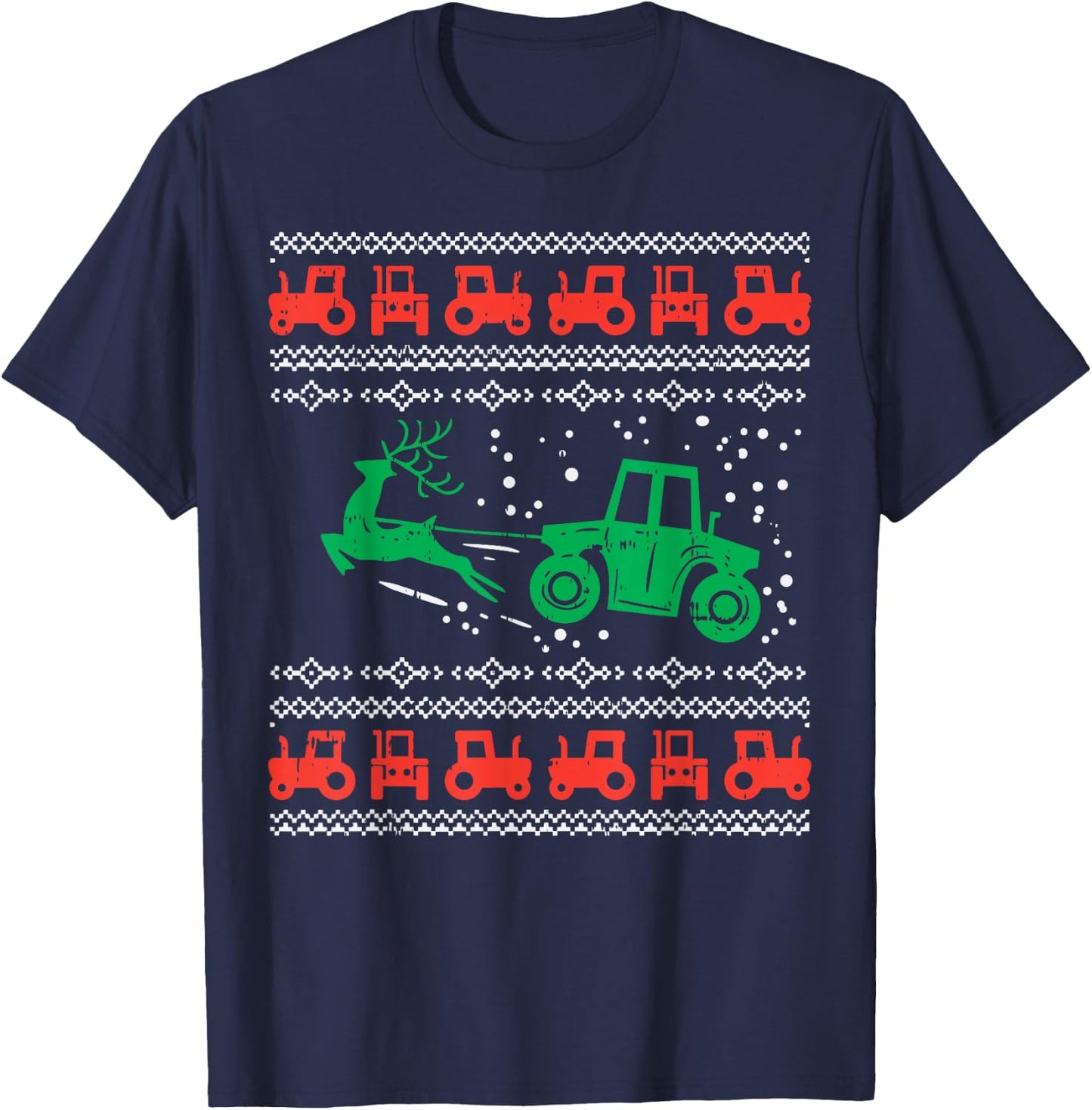 Farm Tractor Reindeer Fun Ugly Christmas Sweater Farmer Gift T-Shirt - T-Shirt | Navy