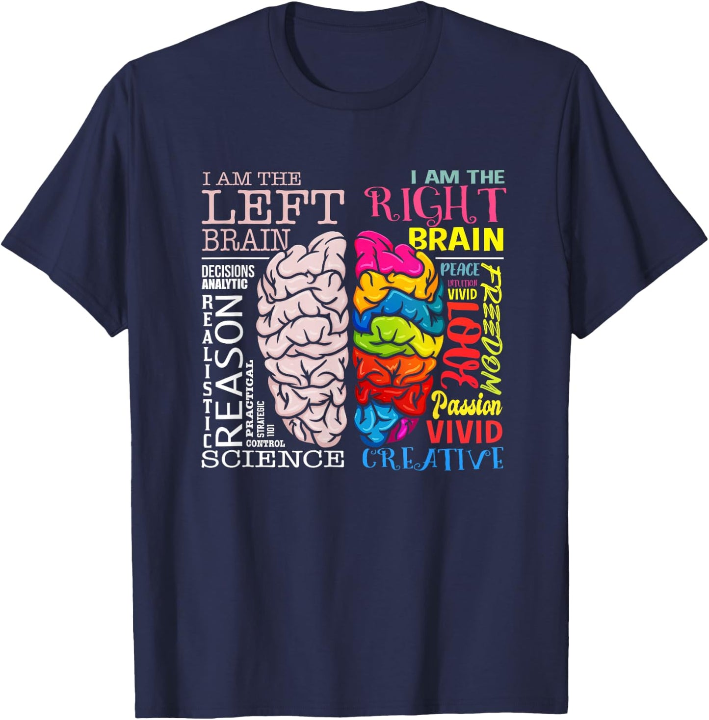 Brain Parts Left and Right Brain Neuroscience T-Shirt - T-Shirt | Navy