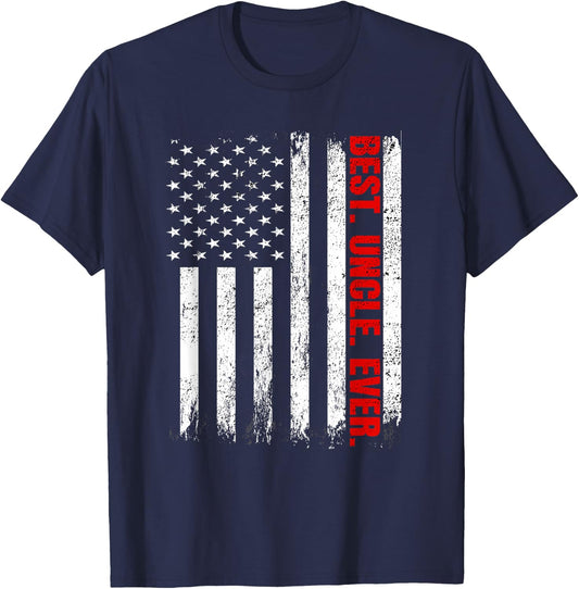 Best Uncle Ever USA Flag Fathers Day Firefighter Red Line T-Shirt - T-Shirt | Navy