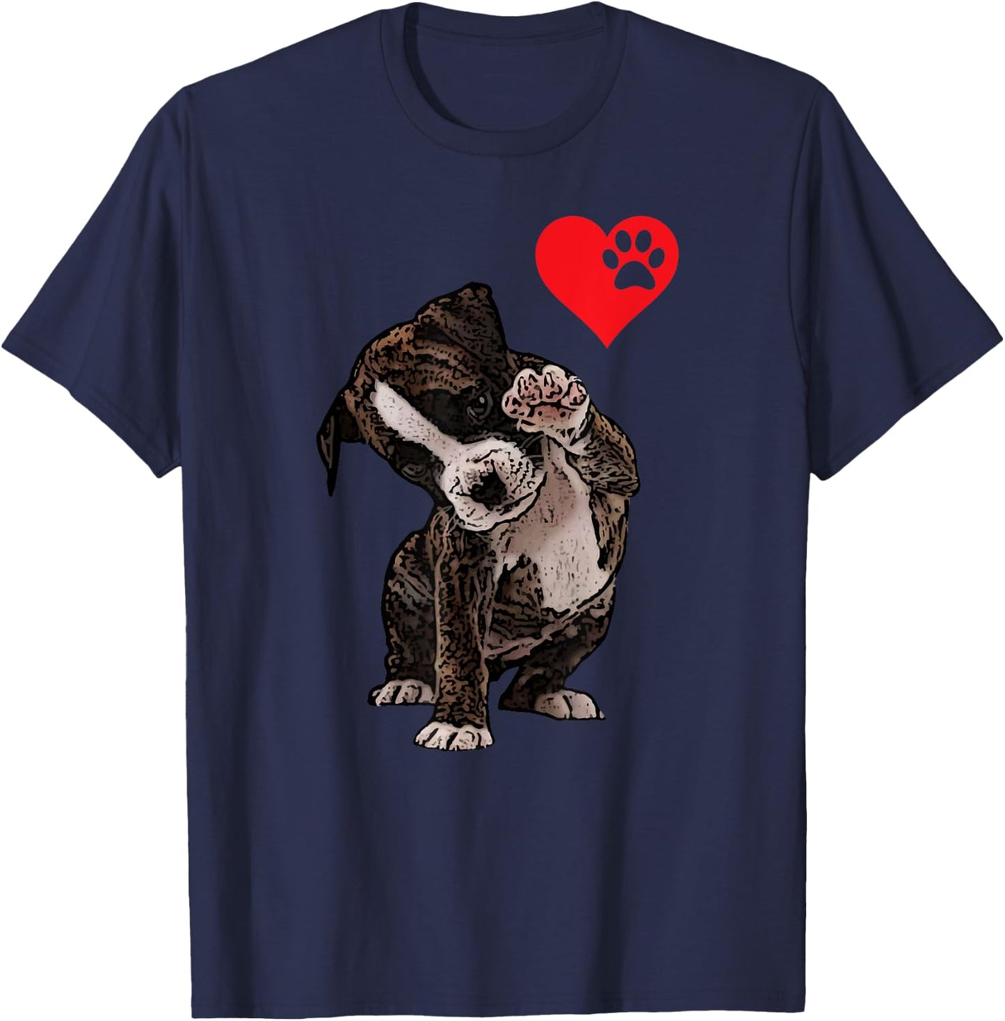 High Five Heart Bulldog Pup I Love Boxer Dog Lovers Bulldogs T-Shirt - T-Shirt | Navy