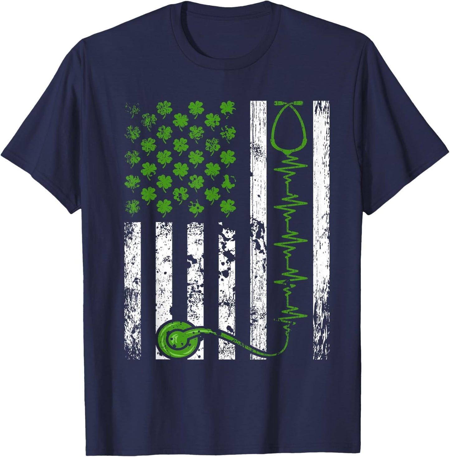 Irish Nurse St Patrick's Day Shirt Nurse Irish American Flag T-Shirt - T-Shirt | Navy