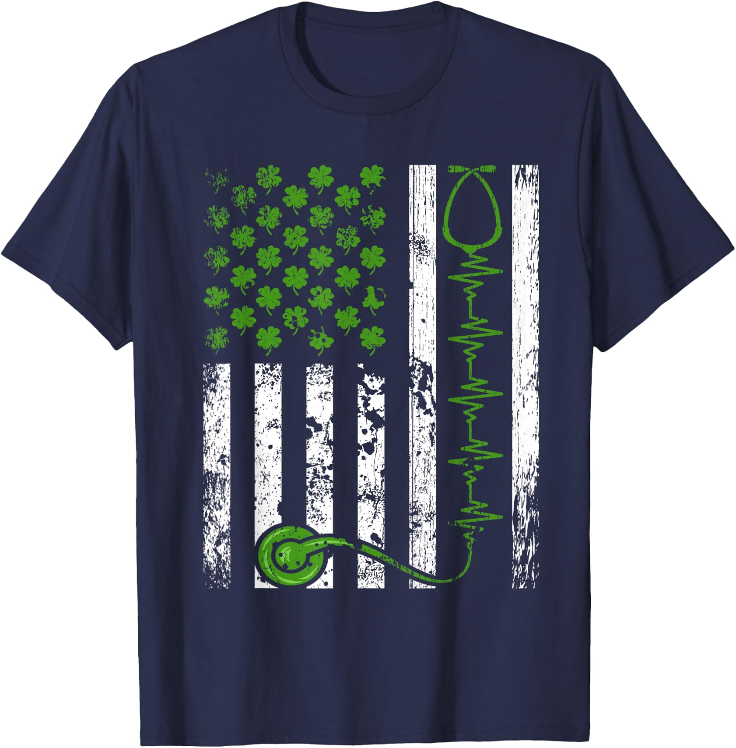 Irish Nurse St Patrick's Day Shirt Nurse Irish American Flag T-Shirt - T-Shirt | Navy