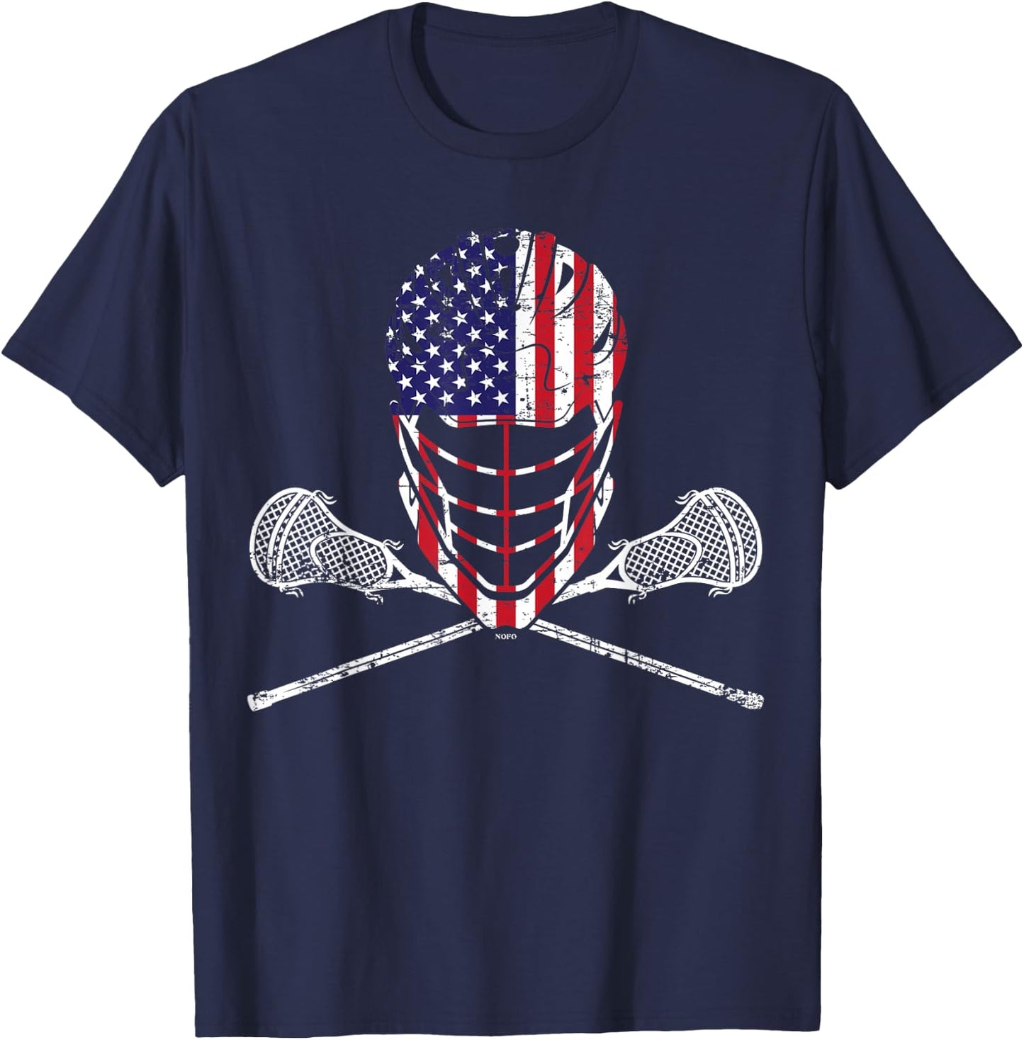 Lacrosse Helmet and Sticks, American Flag Lax Helmet T-Shirt - T-Shirt | Navy