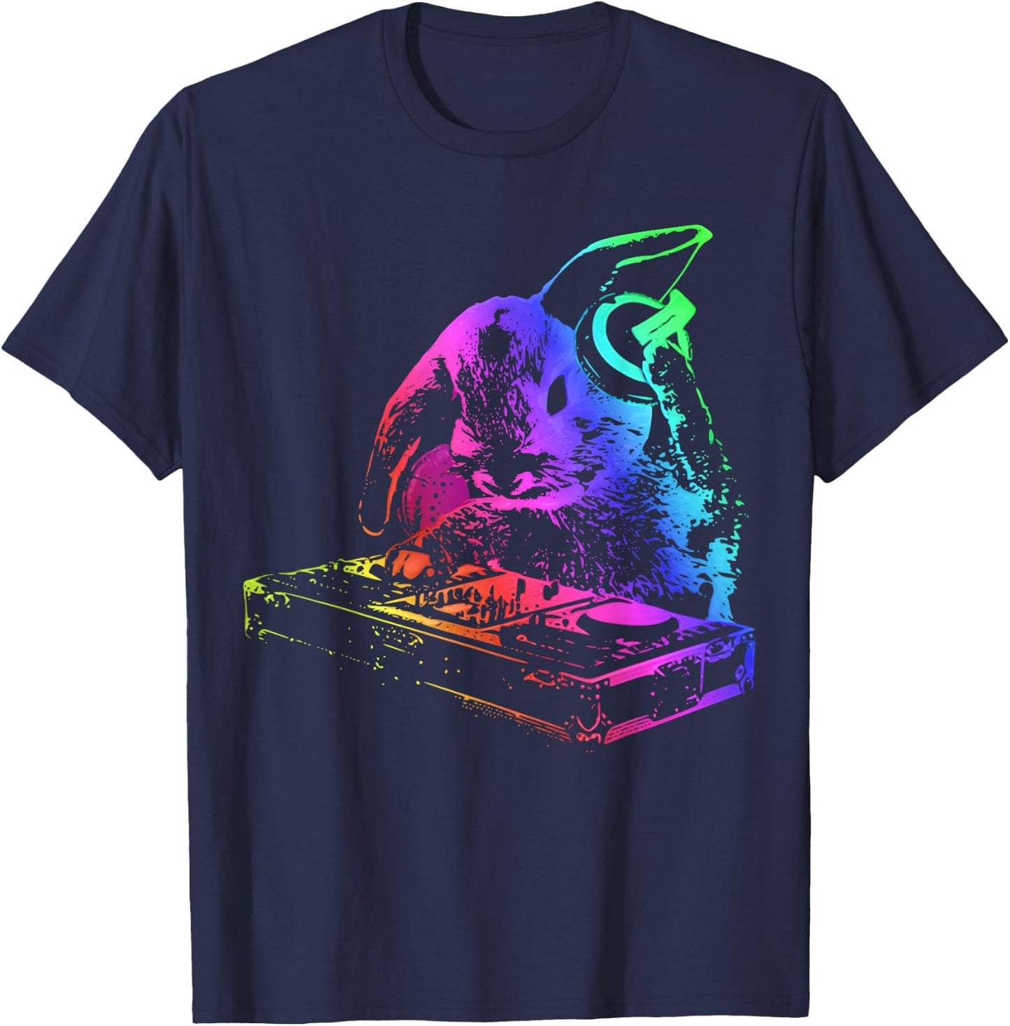 Bunny Rabbit With Mixer and Headphones T-Shirt - T-Shirt | Navy