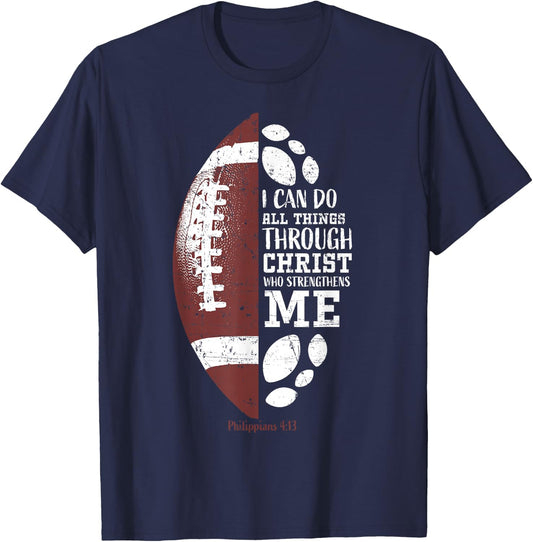 Christian Football Philippians 4:13 Religious Verse Faith T-Shirt - T-Shirt | Navy