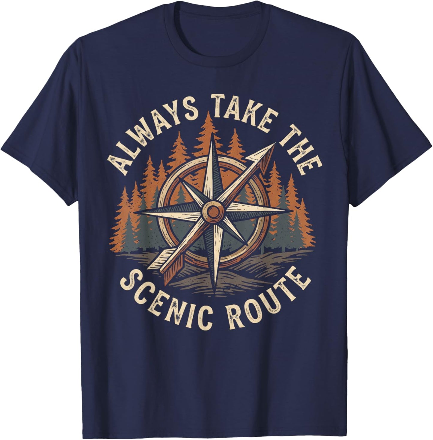 Funny Adventure Always Take The Scenic Route Hiking Camping T-Shirt - T-Shirt | Navy
