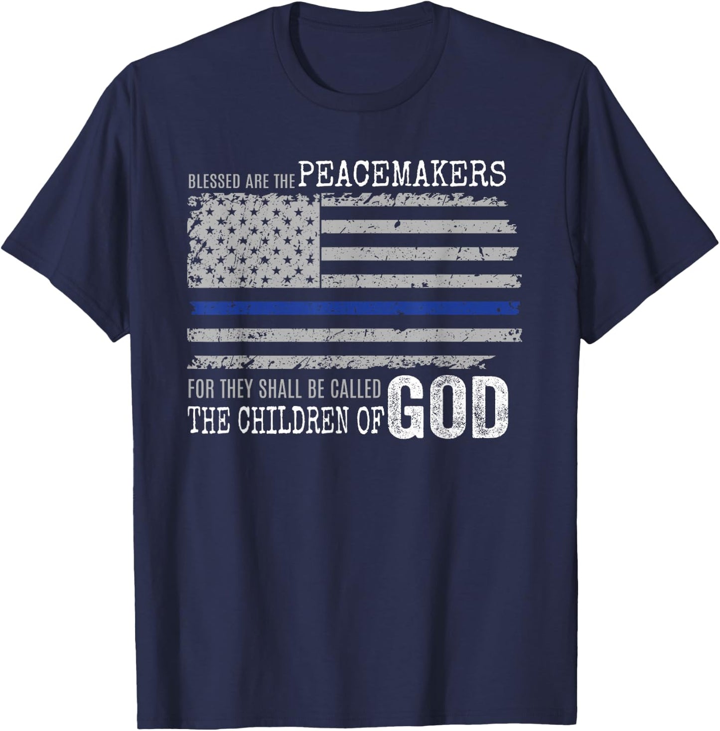 Support Police Thin Blue Line Distressed Flag Bible Verse T-Shirt - T-Shirt | Navy
