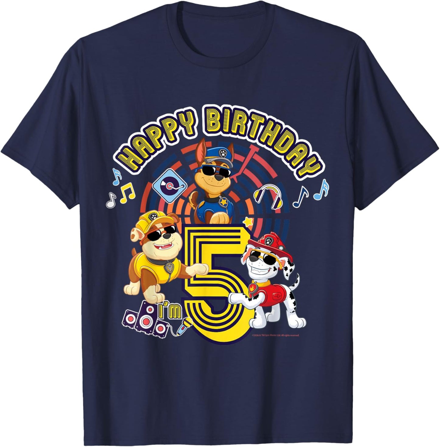 Official Paw Patrol Happy Day Birthday Age 5 T-Shirt - T-Shirt | Navy