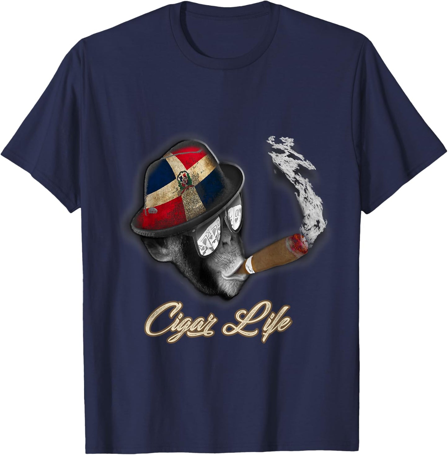 Dominican Flag Cigar Smoking monkey T-Shirt - T-Shirt | Navy