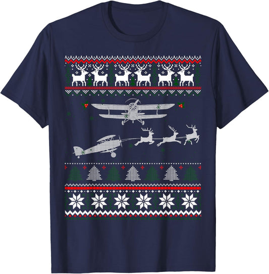 Best Christmas Thanksgiving Gift Pilots Aviation Ugly T-Shirt - T-Shirt | Navy