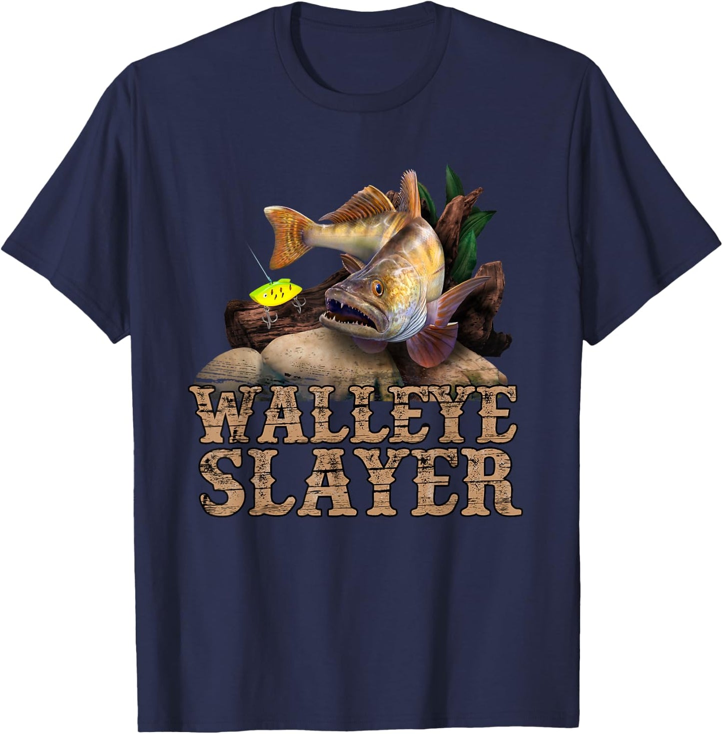 Walleye Fishing Funny Quote Walleye Slayer T-Shirt - T-Shirt | Navy