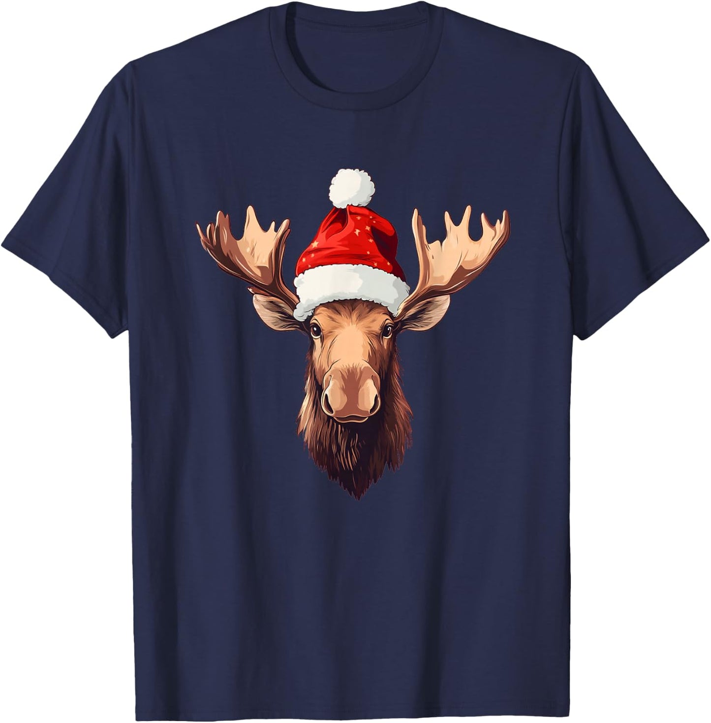 Moose Face with Santa Claus Hat Costume for Boys and Girls T-Shirt - T-Shirt | Navy