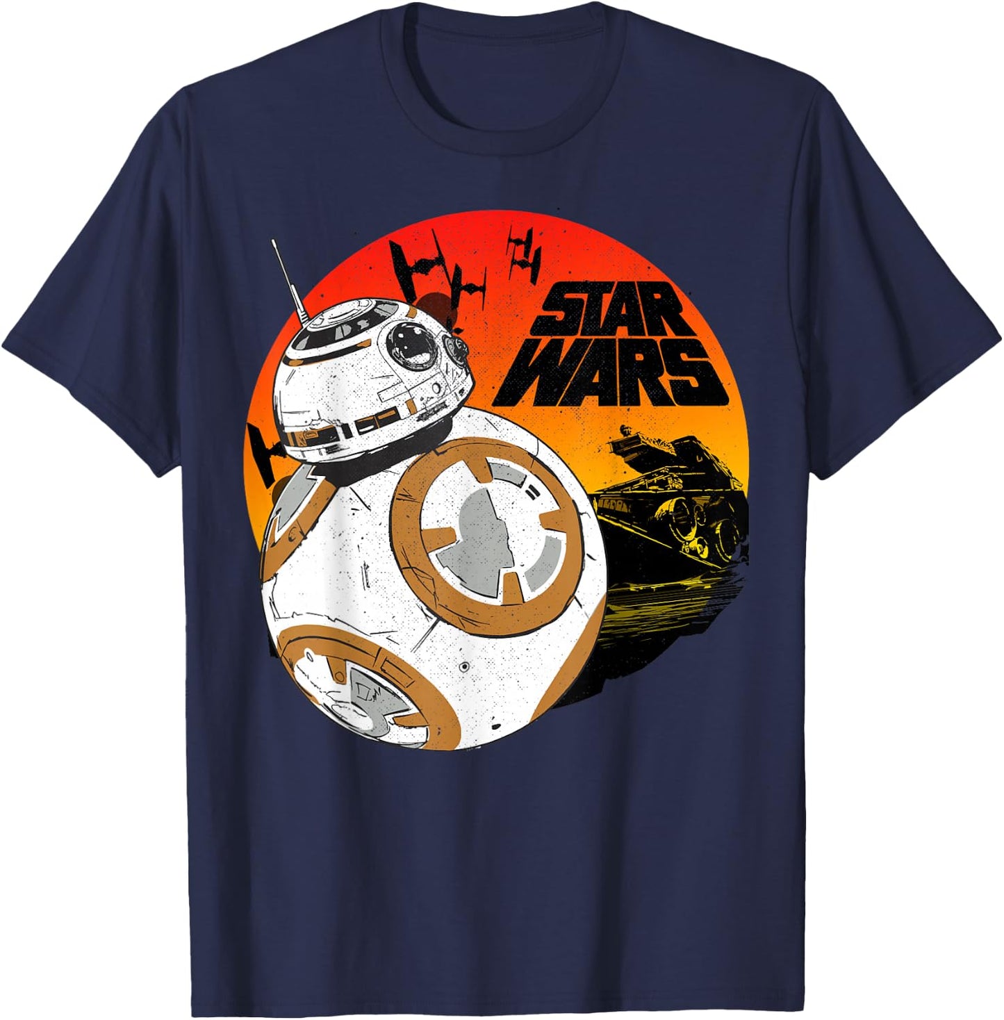 Star Wars Last Jedi BB-8 Retro Sunset Rollabout T-Shirt - T-Shirt | Navy