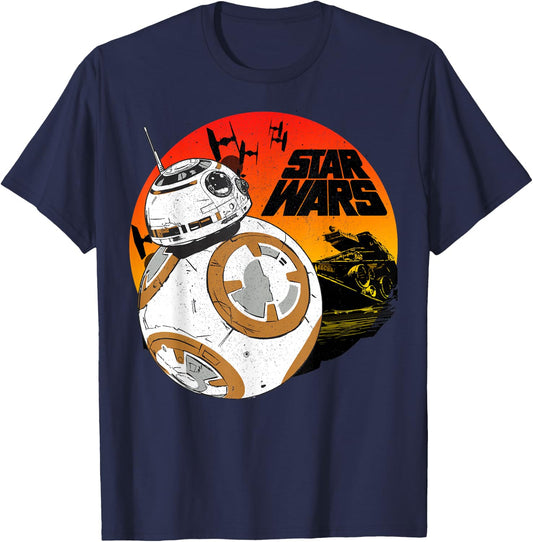 Star Wars Last Jedi BB-8 Retro Sunset Rollabout T-Shirt - T-Shirt | Navy