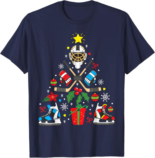 Ice Hockey Christmas Ornament Tree Funny Xmas Boys T-Shirt - T-Shirt | Navy