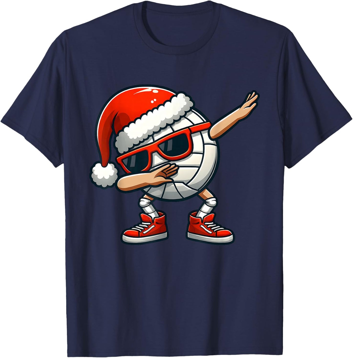 Volleyball Santa Hat Dabbing Funny Toddler Boys Christmas T-Shirt - T-Shirt | Navy