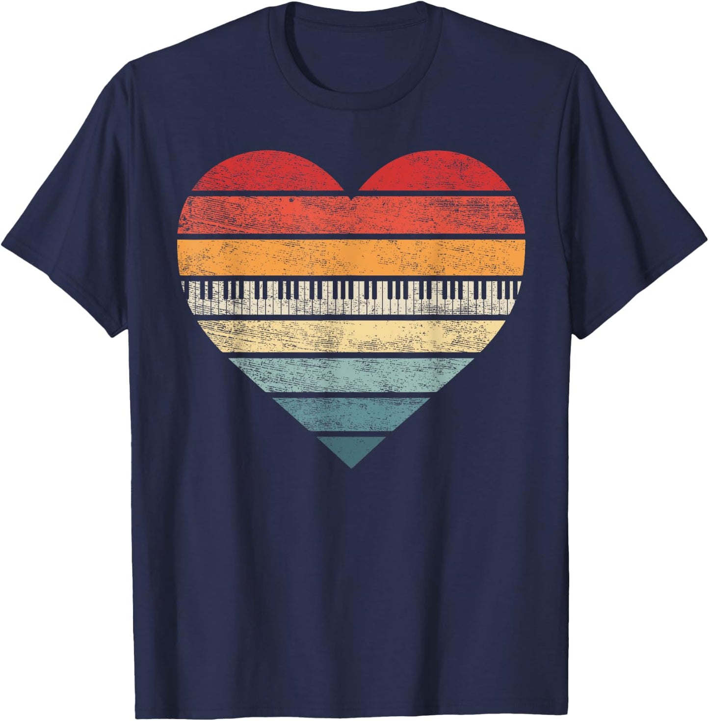 Pianist Gifts Retro Sunset Piano Keyboard Player Teacher T-Shirt - T-Shirt | Navy