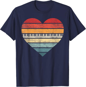 Pianist Gifts Retro Sunset Piano Keyboard Player Teacher T-Shirt - T-Shirt | Navy