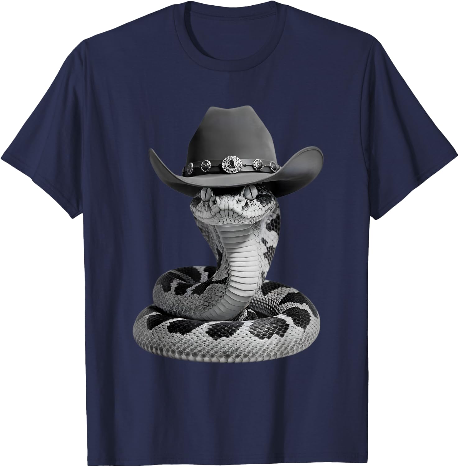 Funny Snake In Cowboy Hat Wild West Cowboy Rattlesnake Lover T-Shirt - T-Shirt | Navy