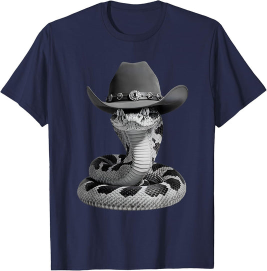 Funny Snake In Cowboy Hat Wild West Cowboy Rattlesnake Lover T-Shirt - T-Shirt | Navy