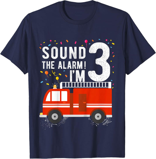 Fire Truck 3rd Birthday Boy 3 Year Old Firefighter T-Shirt - T-Shirt | Navy