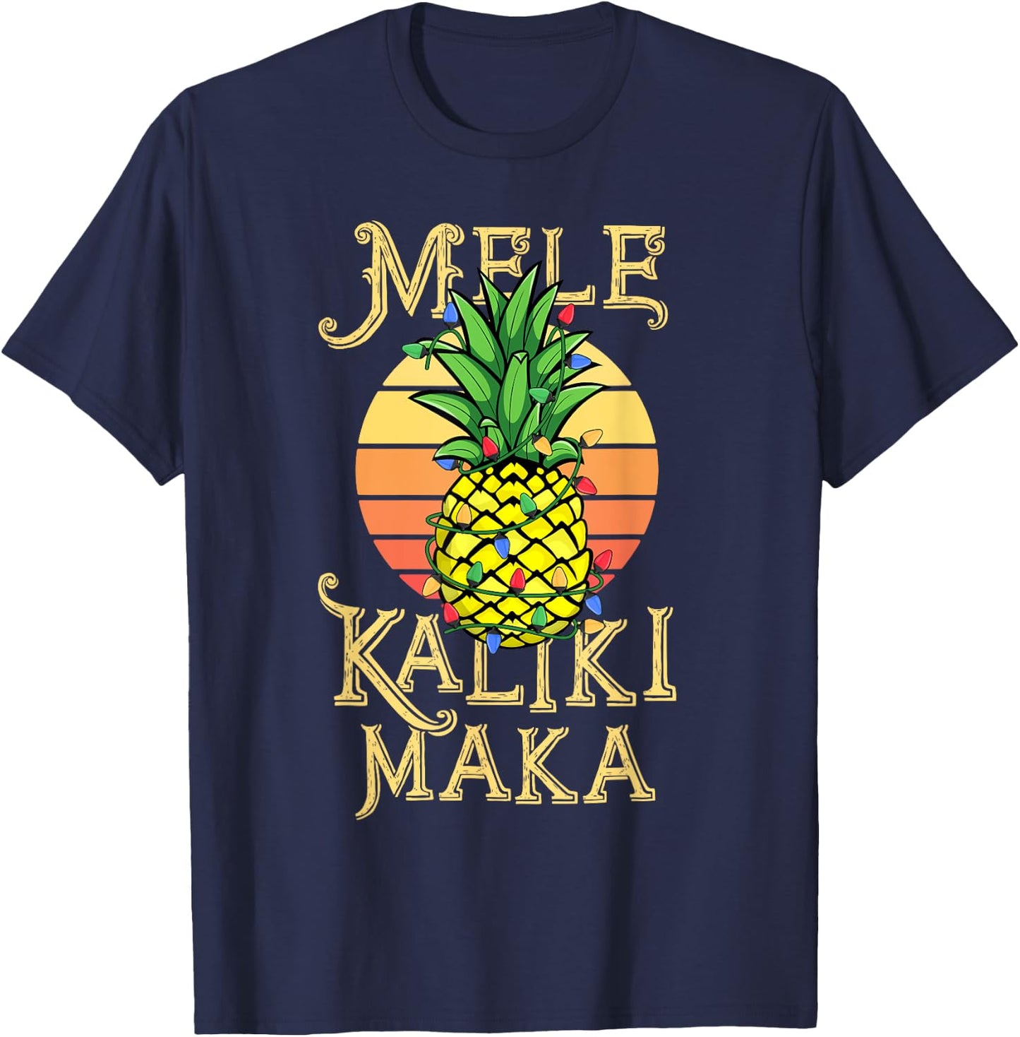 Mele Kalikimaka Hawaiian Christmas Retro Vintage Sunset T-Shirt - T-Shirt | Navy