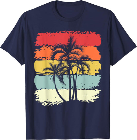 Palm Tree Retro Style Tropical Beach T-Shirt - T-Shirt | Navy