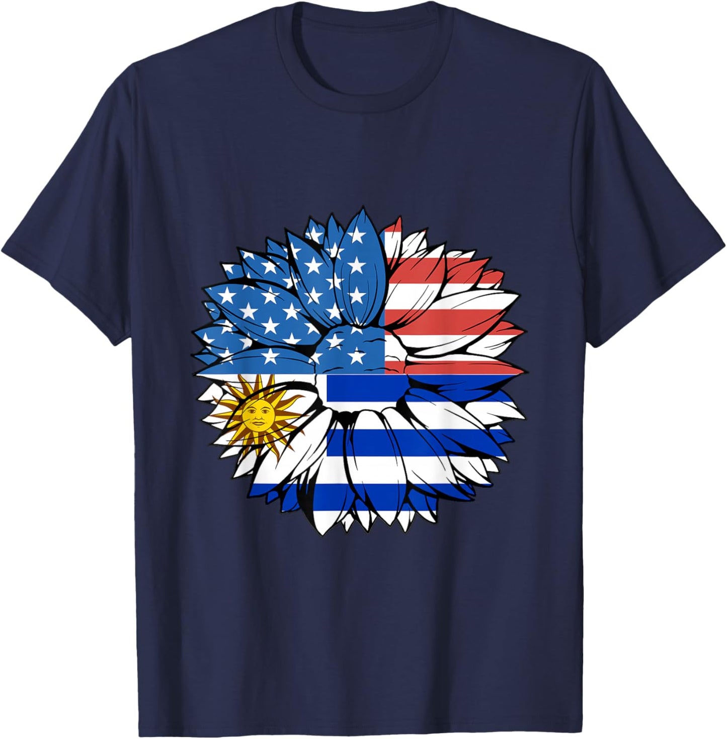 Uruguay Uruguayan Flag USA Sunflower Uruguayan Pride T-Shirt - T-Shirt | Navy