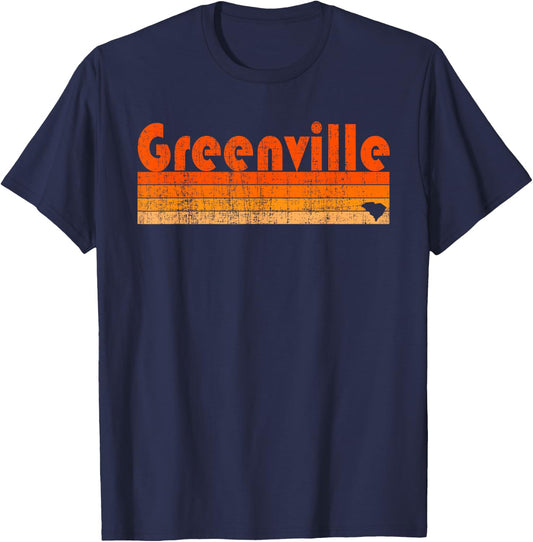Retro 80s Style Greenville SC T-Shirt - T-Shirt | Navy