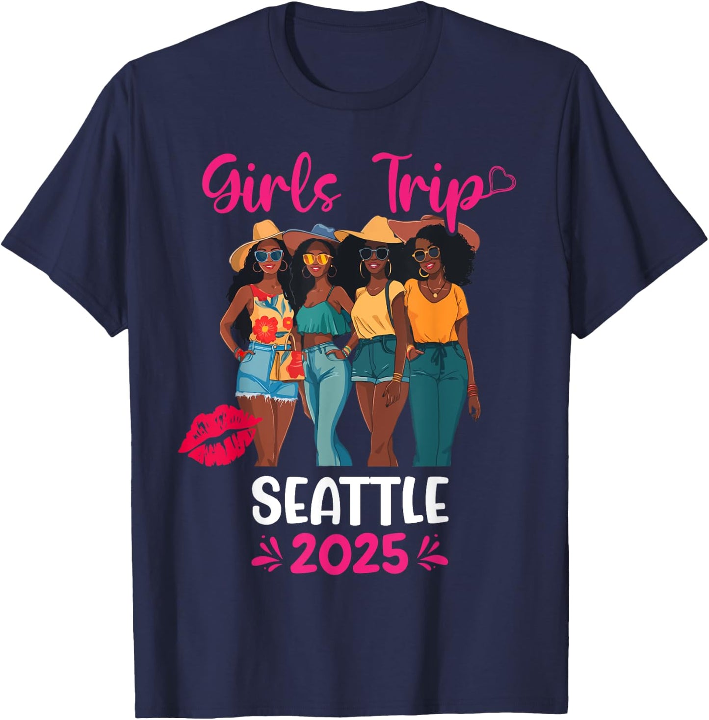 Black Girls Trip Seattle 2025 Vacation Matching T-Shirt - T-Shirt | Navy