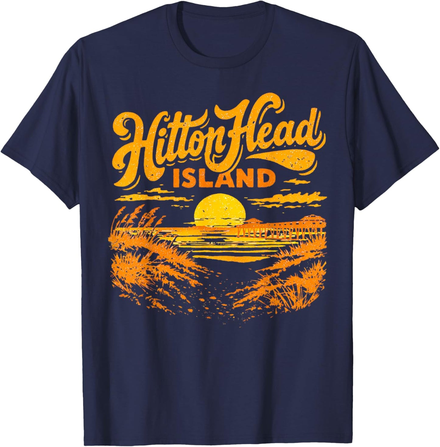 Hilton Head Island SC Beach Sunset Souvenir Vintage T-Shirt - T-Shirt | Navy
