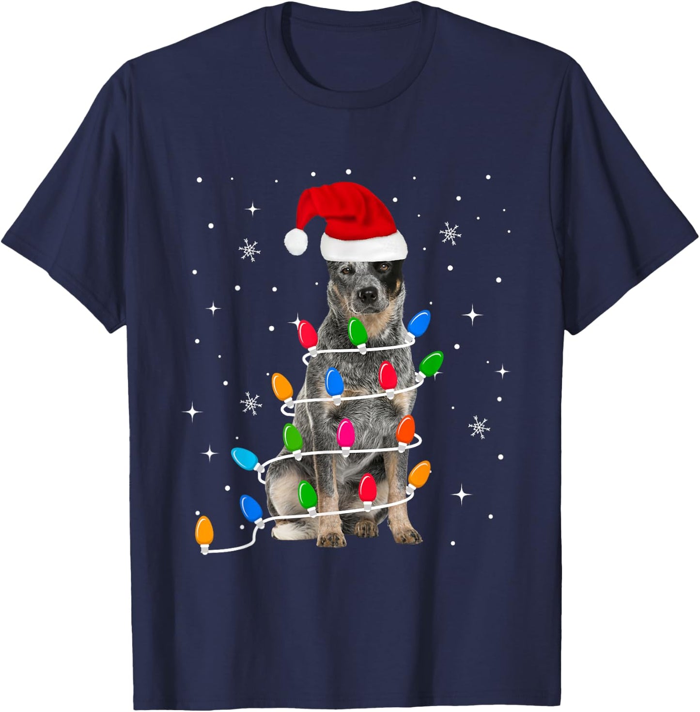 Funny Australian Cattle Dog Christmas Light Gifts Xmas T-Shirt - T-Shirt | Navy