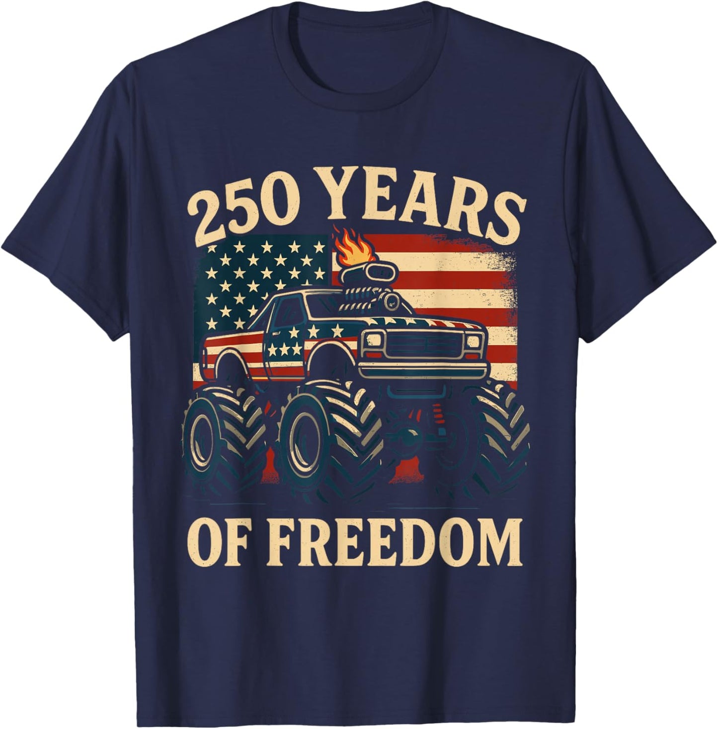 Monster Truck 250th Anniversary America July 4th Patriotic T-Shirt - T-Shirt | Navy