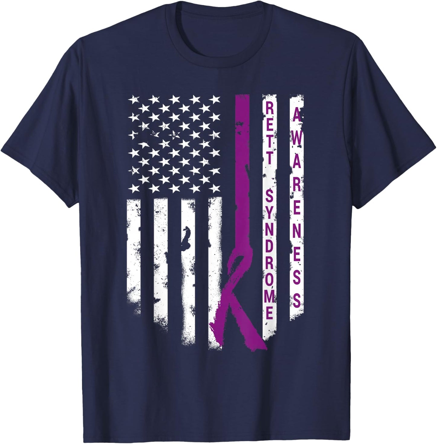 Rett Syndrome Awareness Shirt American Flag RTT Support T-Shirt - T-Shirt | Navy