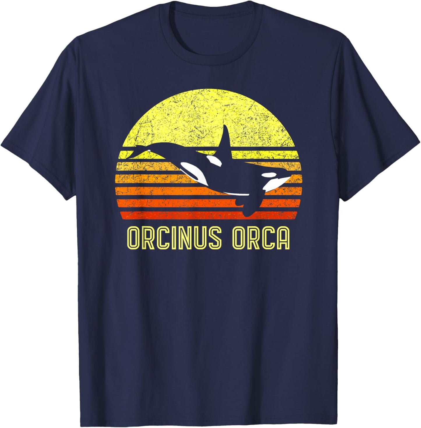Orca Killer Whale Dolphin Marine Science Biologist Retro Sun T-Shirt - T-Shirt | Navy