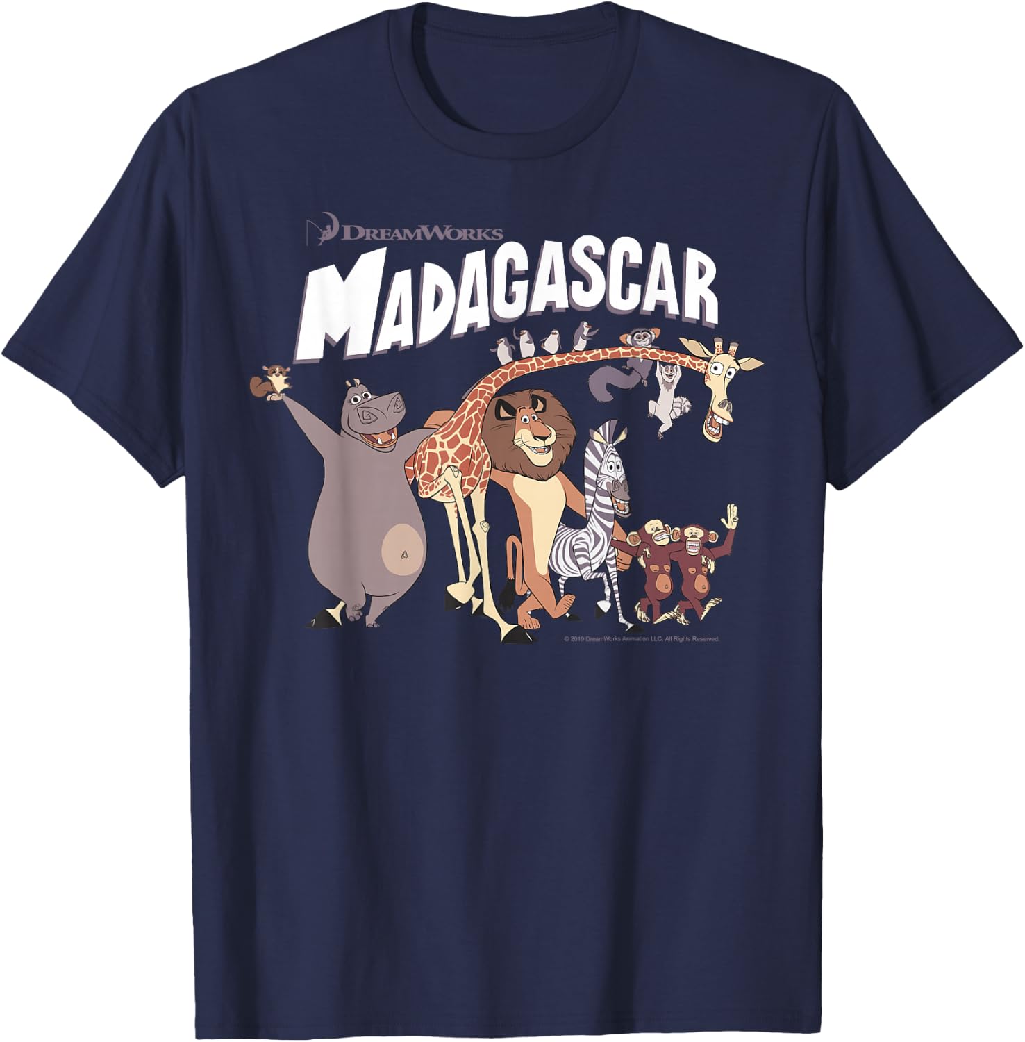 Madagascar Cartoon Group Shot Movie Logo Small T-Shirt - T-Shirt | Navy