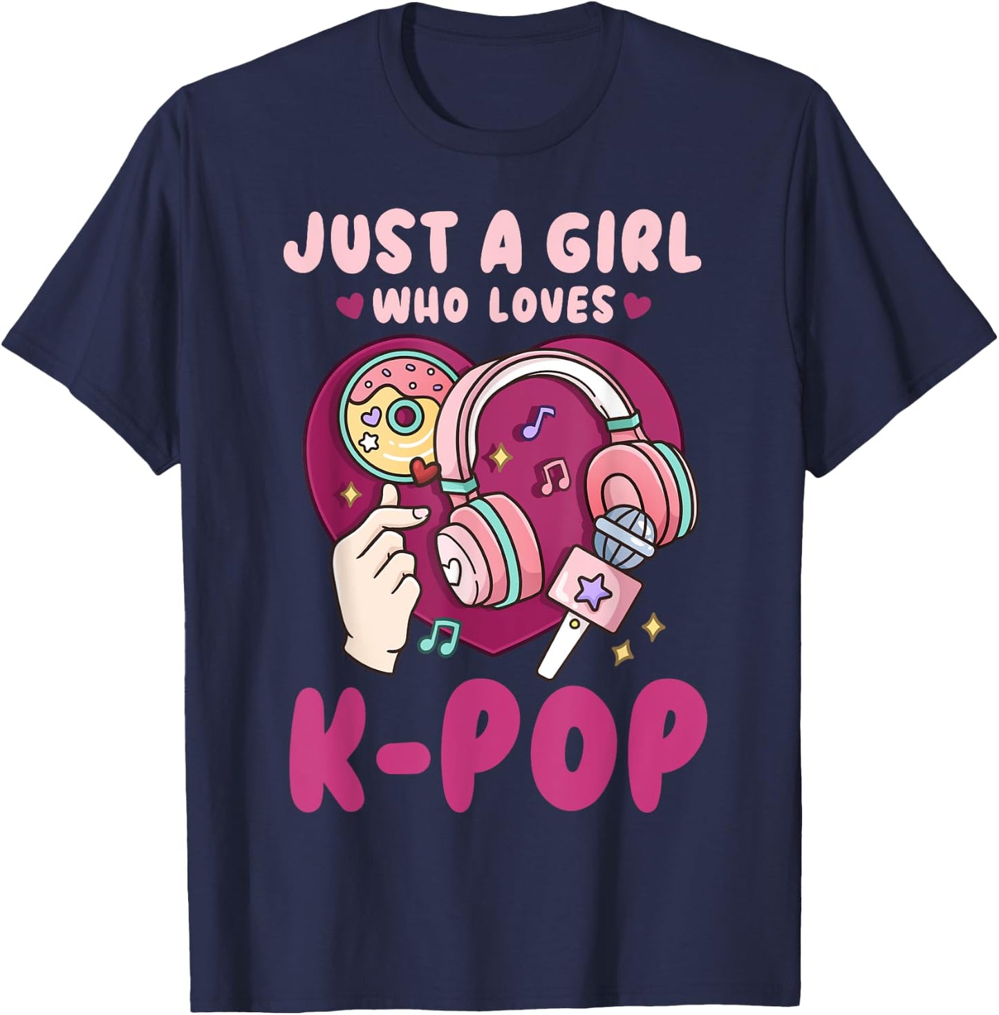 K-Pop & Anime Lovers -Kids Black K-Pop Theme Girls T-Shirt - T-Shirt | Navy
